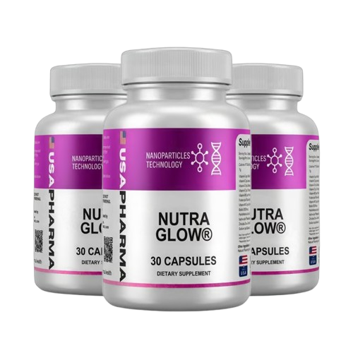 NutraGlow hair skin nails supplement bottles
