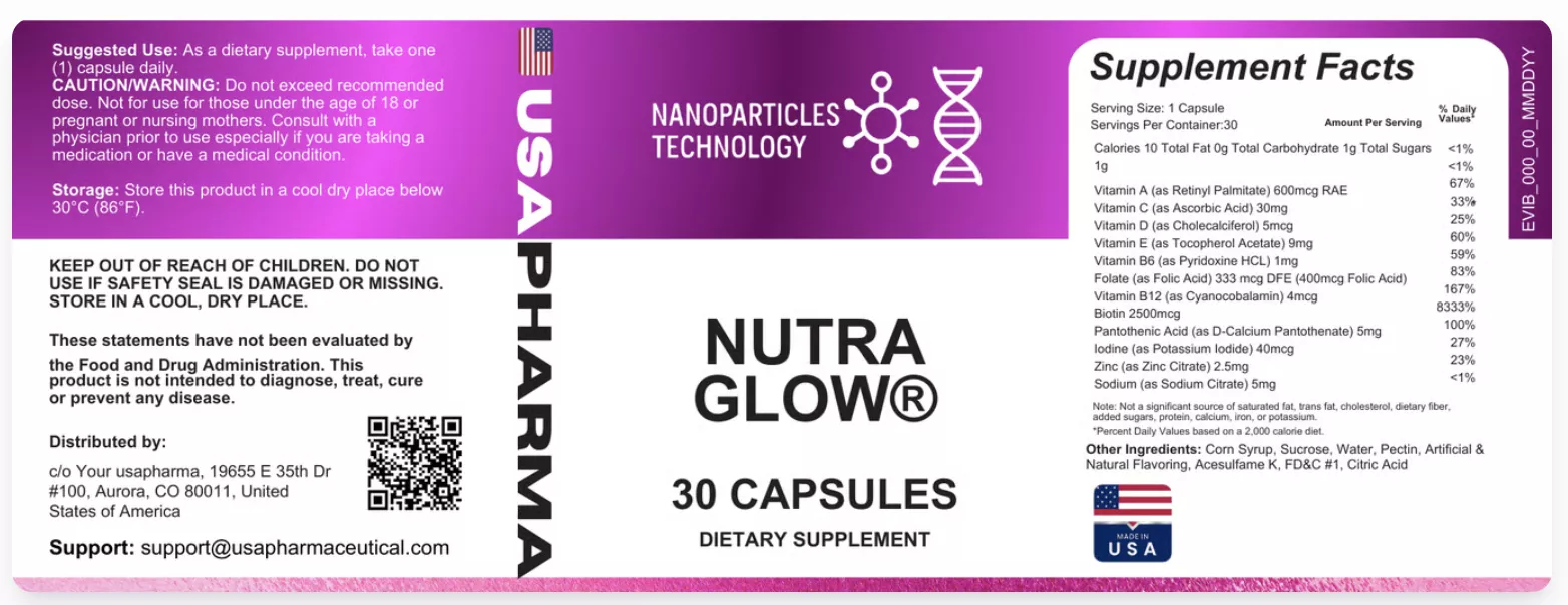 NutraGlow supplement facts label